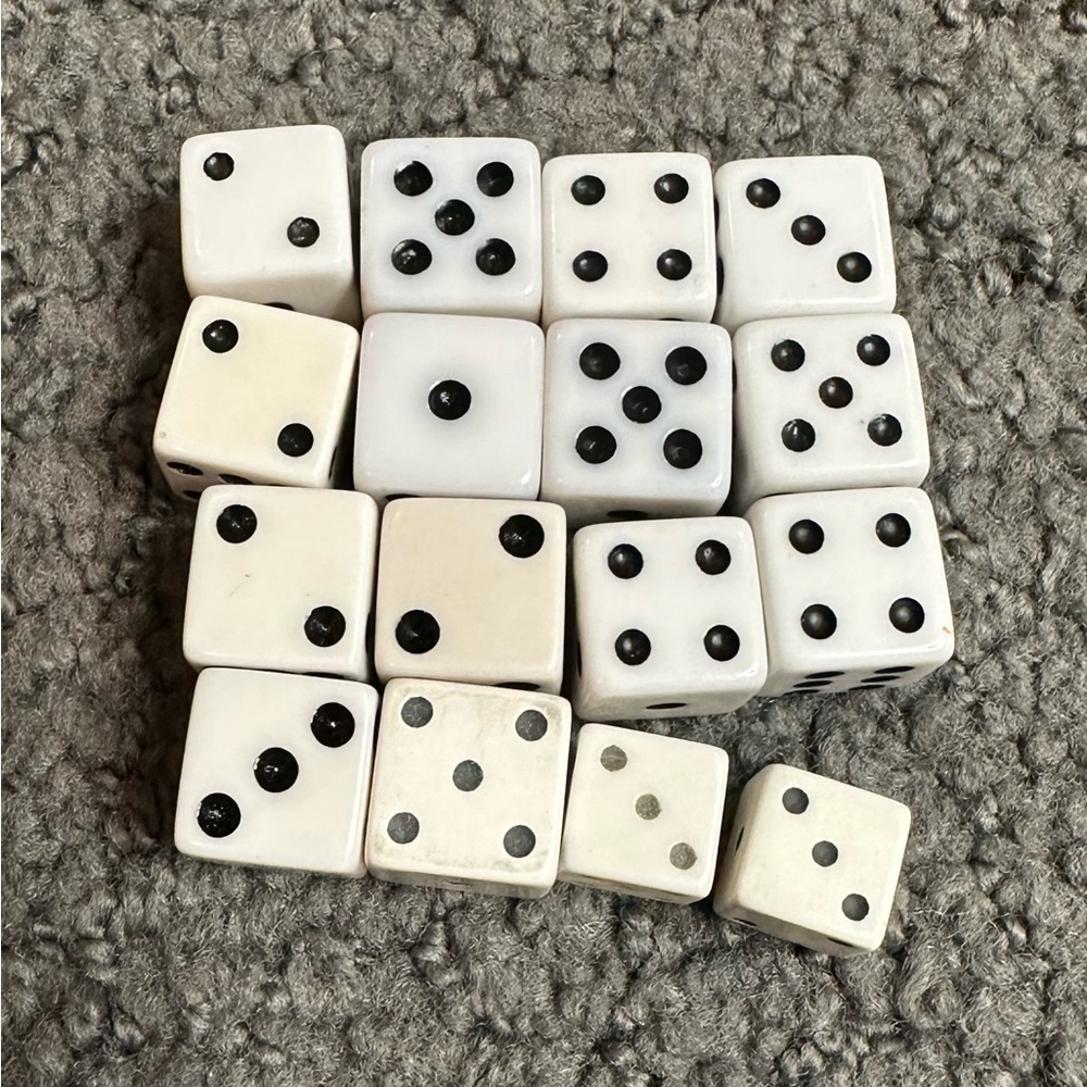 Lot of 16 Six Sided Square Dice White Black Vintage & Modern